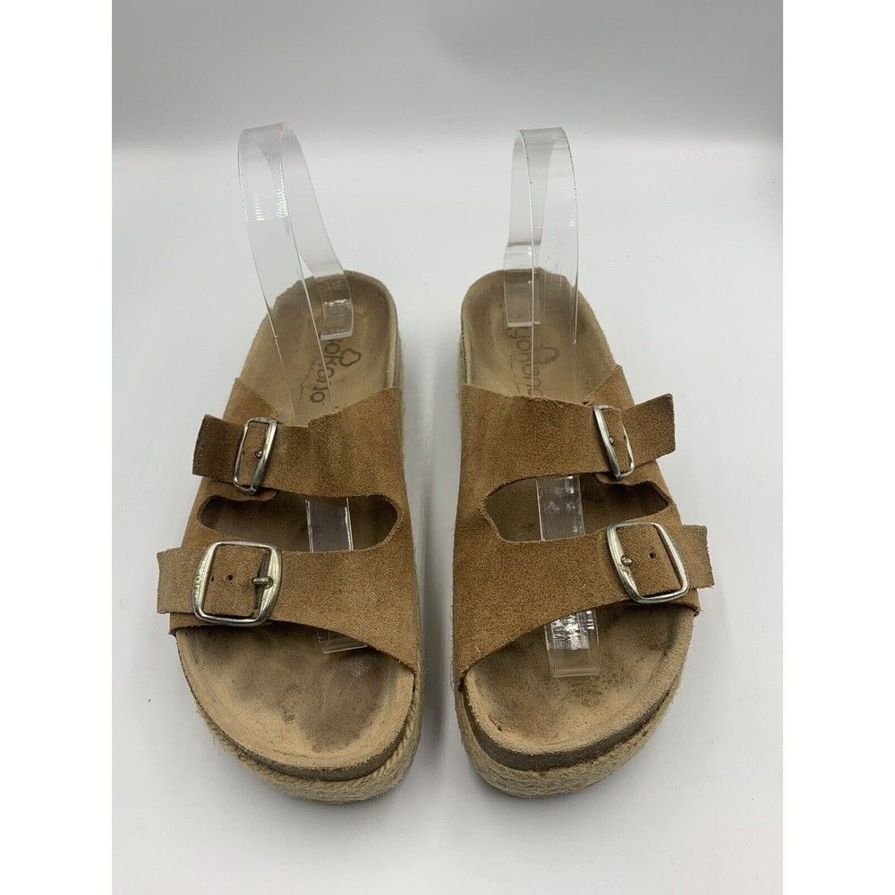 Women’s Double Buckle Suede Sandals in Brown